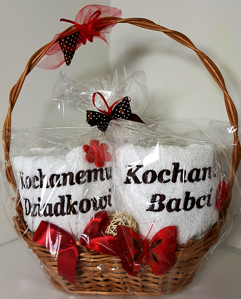 KOSZ GRAND zestaw ręczników z haftem - Kochanej Babci - Kochanemu Dziadkowi 2x70x140cm